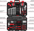 DEKOPRO Tool Set:158 Piece Home Tool Kit, Household Basic Repair Tool Set Comes with Plastic Storage Case-Red