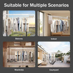 Wall Mounted Clothes Drying Rack, Retractable Laundry Rack for Hanging Clothes, Collapsible, Foldable, White-Rings