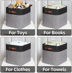 HNZIGE 13x13x13 Storage Baskets (4 Pack) Large Fabric Storage Cubes for Shelves, Storage Cube Bins for Gift with Leather Handles for Home, Kids Room, Closet (White&Black)
