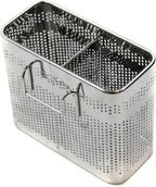Kitchen Utensils Chopsticks Holder Stainless Steel Perforated Drying Rack Basket with Hooks 2 Divided Compartments Large
