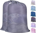 Polecasa Heavy Duty Extra Large Mesh Laundry Bags with ID Tag and Locking Drawstring Closure - 2 Pack, 30 x 36 inches - Laundry Hamper Liner, Washable Laundry Bag for Travel, Sports, Dorms (Grey)