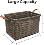 GIB Large Wicker Storage Baskets for Shelves, Woven Laundry Basket for Organizing Clothes Blanket Basket, Decorative Rectangular Closet Organizers Storage Bins with Handles, Black/Dark Gray, 4 Pack