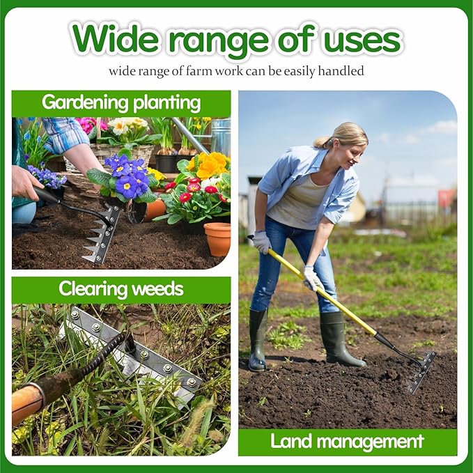 2025 Iron Weeding Rake 2.0,Iron Rake for Gardening and Weedings, Heavy Duty Gardening Hand Weed Puller Tools,Carbon Steel Hand Weeding Rakes for Lawn Care, 8-Teeth Weeding Tool for Yard