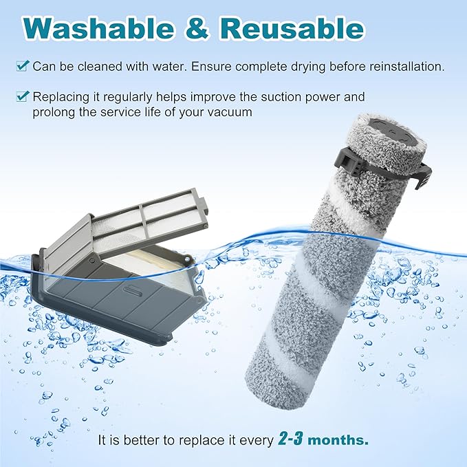 3930F 3933 3930 Brush Roll Filter Replacement Kit for Bissell CrossWave OmniForce Edge Cordless Multi-Surface Hard Floor Cleaner Wet Dry Vacuum, 2 HEPA Filters, 4 ZeroGap Brush Roll, 1 Cleaning brush