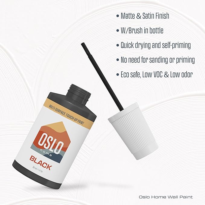 Touch Up Paint, Black, 1oz, Matte, w/brush in bottle, Quick drying, for Home repairs, Kitchen Cabinets, Furniture, Walls