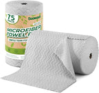 Microfiber Cleaning Cloths Roll, 75 Pack Tear Away Microfiber Towels Roll, 12" x 13" Lint Free Rags, Reusable Cleaning Cloths, Washable, Scratch Free,Ultra Absorbent Dish Rags(Grey Ripple)