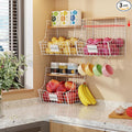 3 Pack Hanging Fruit Basket for Kitchen with Wood Lid - Onion and Potato Storage Fruit Bowl with Nameplate for Counter&Wall Mounted, Stackable Storage Basket,11.81 * 8.66 * 10.63inch