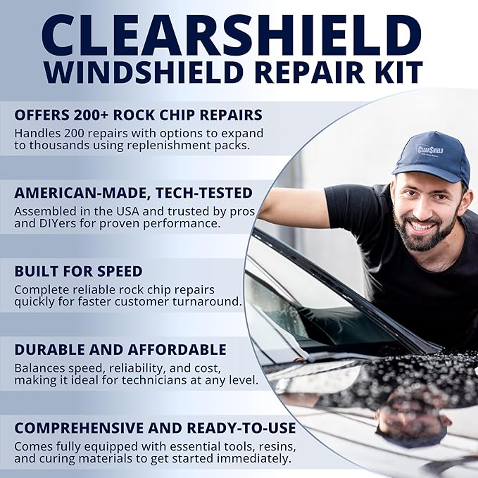 Clearshield Windshield Repair Kit - Window Rock Chip Repair Kit - Cracked Windshield Repair Kit - Auto Glass Repair Kit for 200+ Repairs