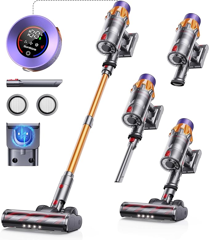 Cordless Vacuum Cleaner, 600W 50KPA 65Mins Cordless Stick Vacuum Cleaner With Touch Screen, Self-Standing,Wall Mount Charging, Handheld Vacuum Cleaners for Home/Pet Hair/Carpets/Hard Floors(X7A)