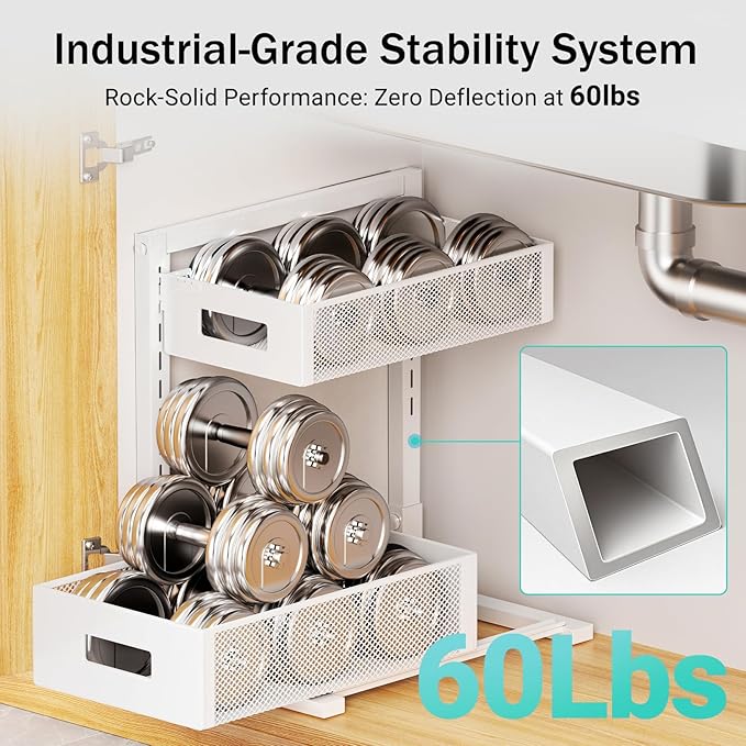 Under Sink Organizer Adjustable Height 2 Tier Bathroom Organizer Pull Out Cabinet Organer kitchen organizers and storage fridge organizers and storage,White,XL-1 Pack