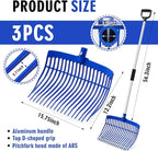 Lasnten 3 Sets Blue Manure Fork with Long Metal Handle Pitch Fork Manure Rake Heavy Duty Muck Rake for Gardening Horse Stall Stable Grass Hay Cleaning Farm Work(D Shaped Grip)