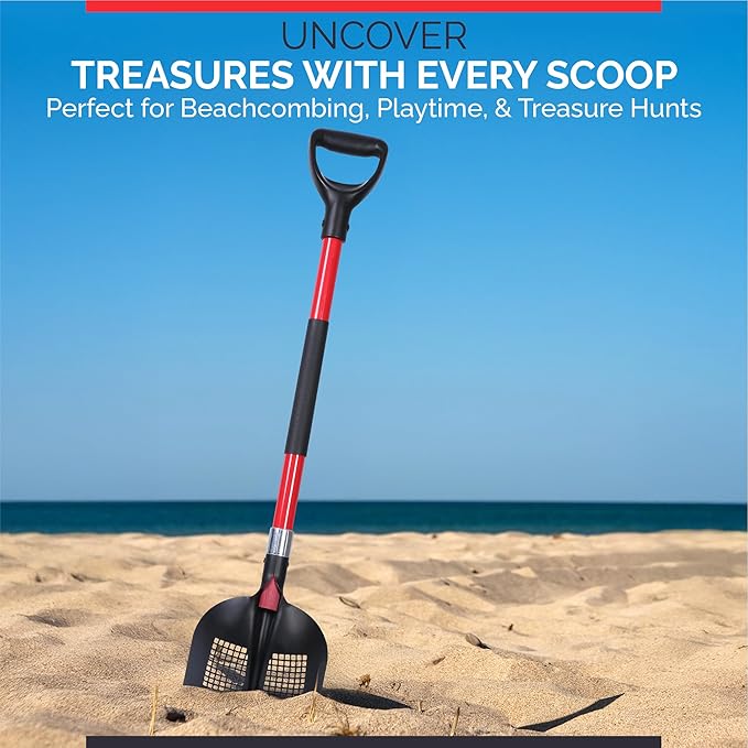 Sand Sifter Shovel - Soil Sifter for Beach, Gardening, Cat Litter, Chicken Coop Scooper and Metal Detecting - Durable Metal Mesh Scoop with Ergonomic Handle Double Grip