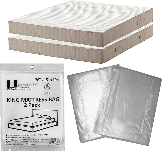 Uboxes King Mattress Poly Covers, 76 x 15 x 104 inch, 2 Count (Pack of 1), Clear