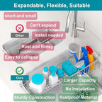 Over The Kitchen Sink Caddy Sponge Holder Organizer Drying Rack Expandable for Sponge Brush Soap Dish Cloth Rag 14.5" to 22", Stainless Steel