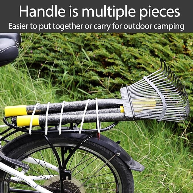 Leaf Rake, 30-76 inch Garden Rakes for Leaves Heavy Duty Long Handle, 25 Tines 18" Wide Metal Thatch Lawn Gravel Shrub Yard Landscape Rake for Leaves and Grass