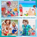 12 Pieces Kids Beach Sand Tools Long Beach Shovel Spade Sand with Sturdy Wooden Handle Safe Garden Tools Including Spoon, Fork, Rake, Flat, Pointed Shovel Cylinder Spoon Gifts for Kids