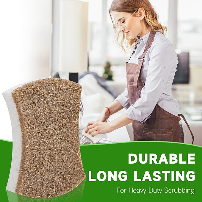 10 Pack Biodegradable Natural Sponges Kitchen - Compostable Cellulose and Coconut Walnut Scrubber Sponge - Non Scratch Eco Friendly Quick Drying Sponges for Dishes