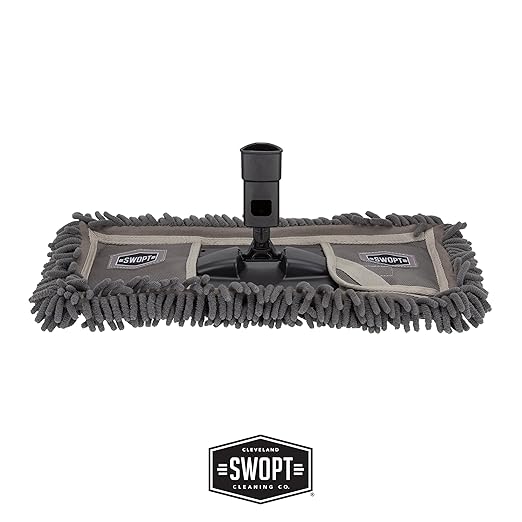 SWOPT 18” Microfiber Dust Mop + 60" Steel Handle, Combo — Dust Mop Head with Long Handle Interchangeable with All SWOPT Cleaning Products — Clean Hard-to-Reach Areas, Machine Washable