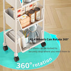 3 Tier Rolling Utility Cart with Wheels, Plastic Multi-Functional Trolley Carts Lockable Casters, Movable Storage Organizer for Kitchen Bathroom Laundry Dorm Living Room, White