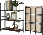 Crofy No Assembly Folding Bookshelf for Living Room, 3 Tier Black Collapsible Book Shelf for Home Office, Portable Bookcase Storage Organizer