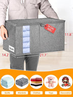 Blanket Storage, Comforter Storage Bag With Rigid Side & Bottom Support, Stackable Clothes Storage Bin For King Size Comforters Sweater Bedding Quilt Pillow Closet Organizers, 21.7x14.2x11.8in, 2Pcs
