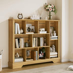 10-Cube Storage Bookcase, Modern 3-Tier Wooden Storage Organizer Open Bookshelf with Base for Living Room, Bedroom, Home Office