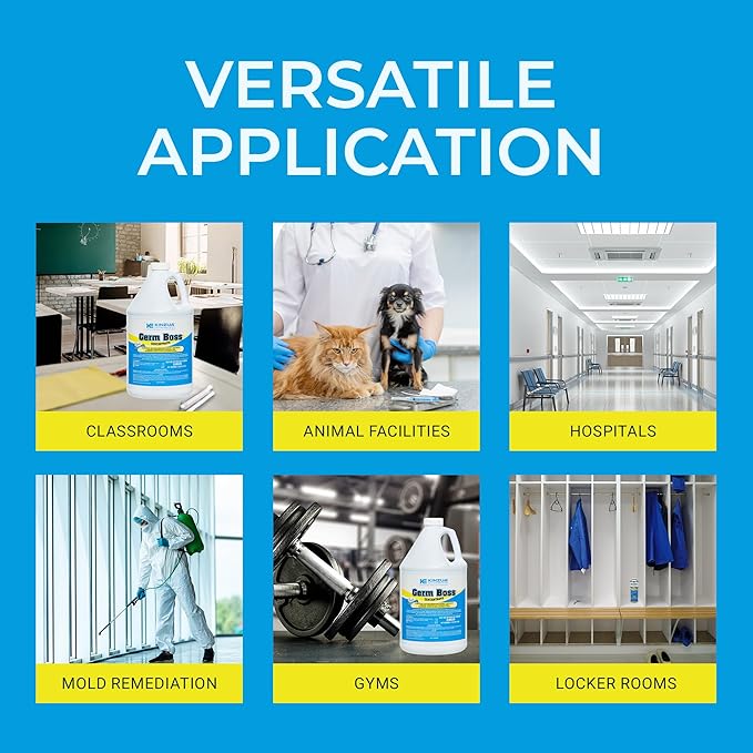 KINZUA ENVIRONMENTAL Germ Boss, Multipurpose Disinfectant Cleaner & Deodorizer, Disinfectant Liquid Concentrate with Fresh Scent for Homes, Kennels, Institutional & Industrial Strength, 1 Gal