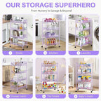 TOOLF 4-Tier Rolling Cart, Metal Utility Cart with 3 Hooks, Easy Assemble Mobile Storage Trolley On Wheels, Metal Shelving Units Kitchen Bathroom Laundry Room