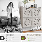 Nicetree Shoe Cabinet with 4 Flip Drawers, Freestanding Shoe Organizer Cabinet, Farmhouse Narrow Shoe Storage Cabinet for Entryway, Foyer, Hallway, Gray