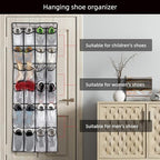 SAVERHO Over the Door Shoe Organizer, Hanging Shoe Organizer with 24 Mesh Large Pockets Door Shoe Rack Organizer for Men Women Kids Hanging Shoe Storage Bag.(White