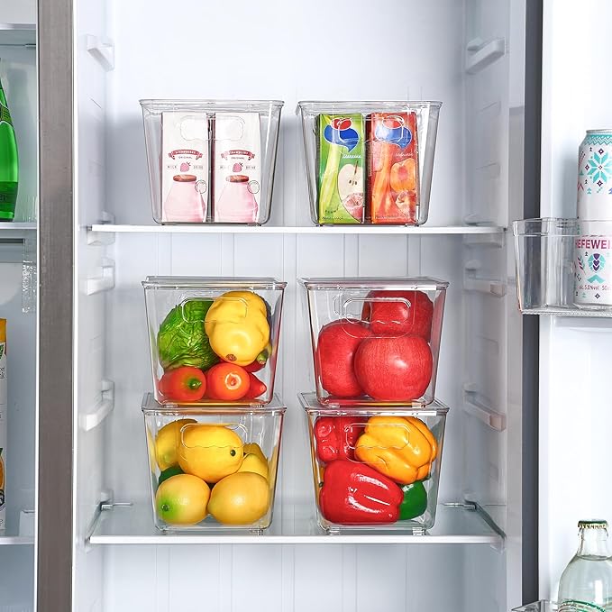 Vtopmart 6 Pack Clear Stackable Storage Bins with Lids, Medium Plastic Containers with Handle for Pantry Organizer and Storage,Perfect for Kitchen,Fridge,Cabinet, Closet,Bathroom Organization