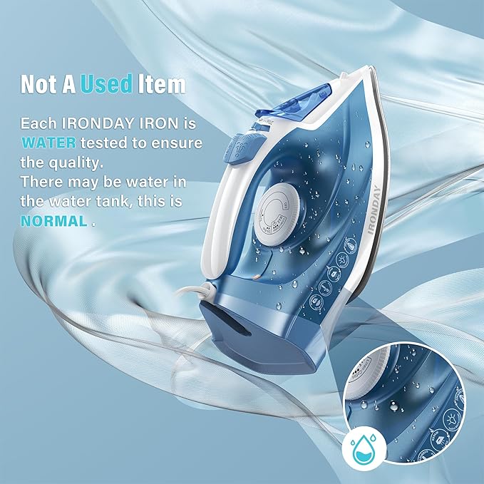 Steam Iron for Clothes Fast Heating, 1200W Iron with Non-Stick Ceramic Soleplate, Self-Cleaning, Burst of Steam, Spray Mist, 7.03oz Water Tank Ironing Clothes for Home, Blue