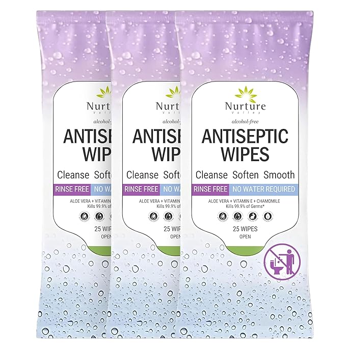 Nurture XL Antibacterial Body & Hand Wipes | Alcohol-Free Antiseptic Wet Sanitizer Towelettes for Germ Removal, Disinfecting Skin, Sanitizing Hands |Cleaning Cloths | Adults & Baby | Thick & Strong