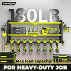 KAFAHOM Power Tool Organizer with Charging Station, Built in 8 Outlet Power Strip,Large 8 Drill Holder Wall Mount, Heavy Duty Metal Power Tool Storage Rack Tool Shelf for Garage Organization