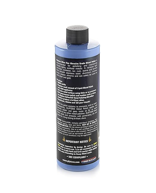Gliptone Liquid Metal Polish, Ultra Fine Grade, 16 Fl Oz, Restores & Protects Aluminum, Stainless Steel, Billet, Diamond Plate, Bronze, Brass, Chrome, Silver, Gold & Copper