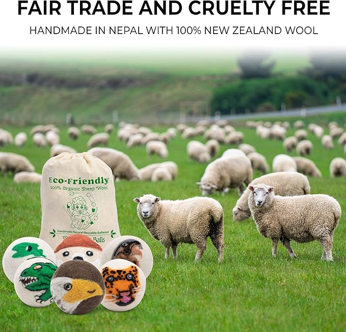 Wool Dryer Balls - Dry 1,000 Loads - 6 Pack Eco - Friendly Zero Waste - Organic Handmade in Nepal - Fair Trade by Woolygon