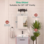 TokeShimi 14x18 Bathroom Medicine Cabinet, Tempered Mirror with Adjustable Storage Frameless White Farmhouse Medicine Cabinet Recessed