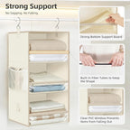 STORAGE MANIAC 6-Shelf Hanging Closet Organizer and Storage, 2 Separable 3-Shelf Haning Organizers for Closet, Collapsible Hanging Shelves Wardrobe Organization, College Dorm Room, Nursery, Beige