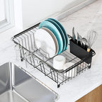 Over the Sink Expandable Dish Drainer Drying Rack In Stainless Steel for Small Kitchen, Counter Space Saving Modern Compact Metal Above Plate Dryer Strainer, Adjustable Hanging Inside Drain Holder