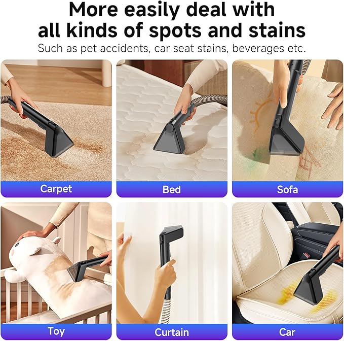 Carpet Cleaner Machine - 18Kpa, Portable Upholstery Spot Cleaner Machine with Dual BrushHeads, Easy Move, Deep Cleaning Machine for Furniture, Couch, Stairs, Car and Pet Stain, Blue