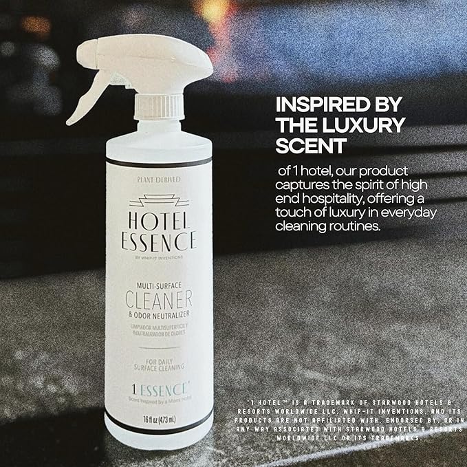 Hotel Essence Cleaner: Plant-Based Multi-Surface Cleaner & Odor Neutralizer, 16 oz, Leather, Cardamom, Lemon, Sandalwood, Cedarwood, Cinnamon, Vetiver, Amber, Musk, Iris, 16 Fl Oz (2)