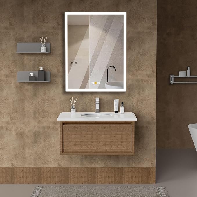 20”W x 26”H Medicine Cabinets for Bathroom with Mirror, Surface Mounted LED Medicine Cabinets Organizer with Defogger, Dimmer, Outlets & USB, Single Doors