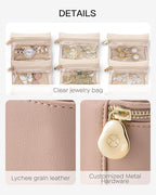 Vlando Jewelry Travel Case,Travel Jewelry Organizer with Clear Velvet Jewelry Bags 6Pcs Zipper Pouch for Women Gift Ideas for Birthday Wedding Graduation-Khaki