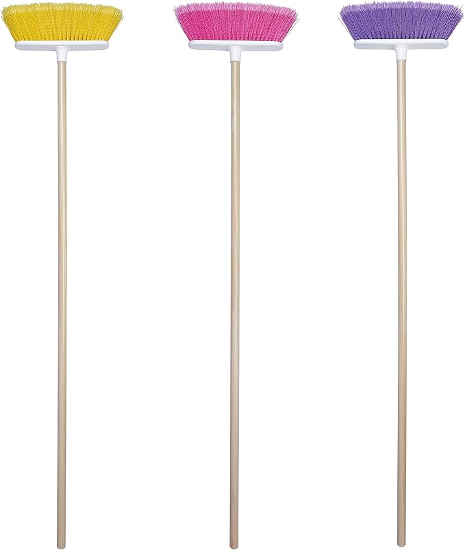 The Original Soft Sweep Magnetic Action Broom Assorted Colors with Natural Finish Wood Handles (2 Brooms)