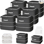Comforter Storage Bag - 110L Large Capacity Blanket Storage Bags 2-Layer Ultra Space Saving Self Compression Organizer, Washable Compression Bags for Storage Comforter Blanket, 6-Pack, Black