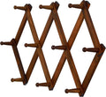 Dseap Accordian Wall Hanger: 16” High Wooden Wall Expandable Coat Rack, Hat Rack Holder, Accordion Hook for Baseball Caps, Coats, Mugs, 10 Peg Hooks, Brown