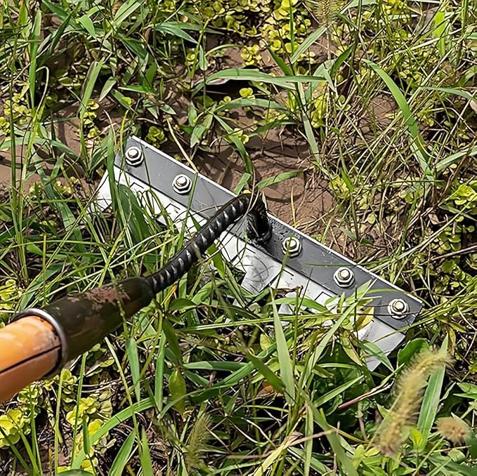 Gardenia Iron Weeding Rake, Iron Rake 2.0 for Gardening and Weeding, Detachable Double-Edged Blade Design Carbon Steel Heavy-Duty Weed Rakes,Hand Weed Puller Tools for Lawn Yard Garden Farm(8 teeths)