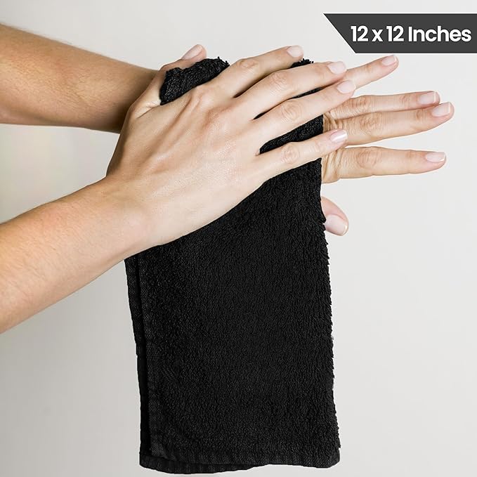 Utopia Towels 24 Pack Cotton Washcloths Set, 100% Ring Spun Cotton, Premium Quality Flannel Face Cloths, Highly Absorbent and Soft Feel Fingertip Towels, Black, White