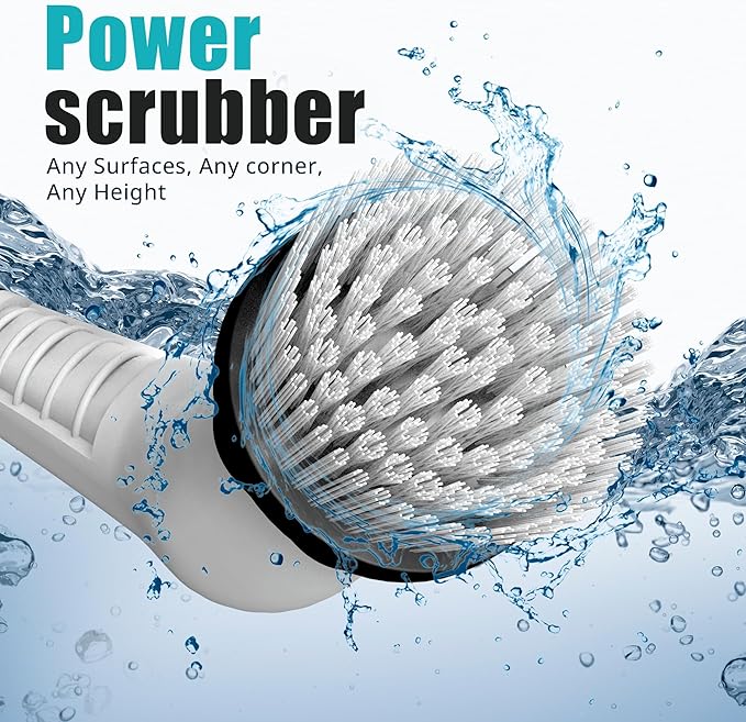 Elebe Electric Spin Scrubber - 7 Replaceable Brush Heads, Electric Cleaning Brush 2 Speeds, Adjustable & Detachable Long Handle, Bathroom Cleaner Brush Electric 300/450 RPM