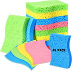 LemonRoad 48 Pcs Kitchen Scrubs Sponges Compressed Cellulose Wash Dishes Sponges for Kitchen Bathroom Cleaning Non-Scratch Natural Colorful Sponge for Washing Dishes Sink Cars Cut-Outs DIY
